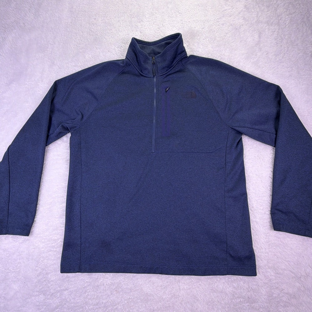 The North Face Pullover Men XL Heather-Navy-Blue 1/4 Zip Fleece Lined Sweatshirt